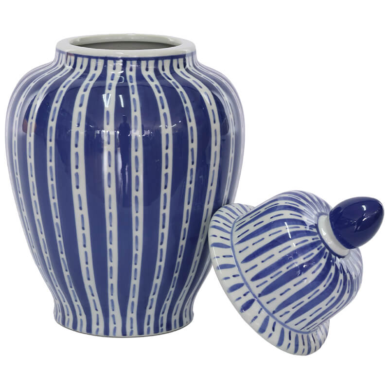 BLUE STRIPE JAR/LID 26CM