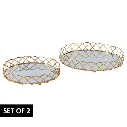 GOLD WEAVE TRAY S/2 20X4CM/25X4CM