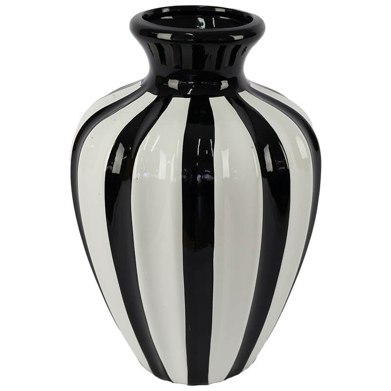 BLACK/WHITE STRIPE VASE 28CM