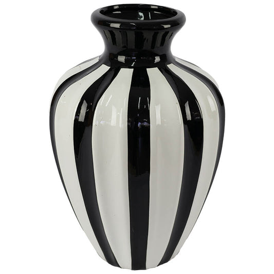 BLACK/WHITE STRIPE VASE 28CM
