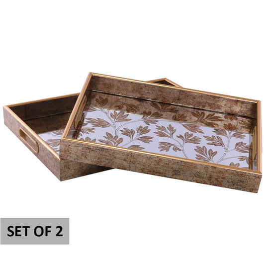 GOLD LEAVES TRAY 40X30/35X25 S/2