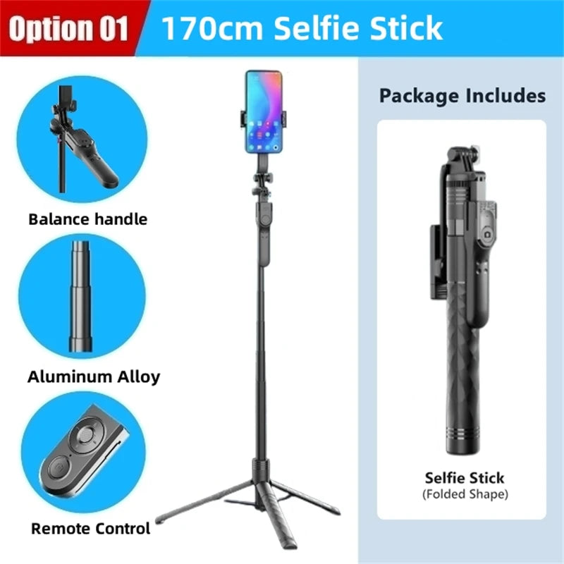 1.7-meter Wireless Selfie Stick Tripod Stand Foldable Monopod With Led Light For Smartphones Balance Steady Shooting Live
