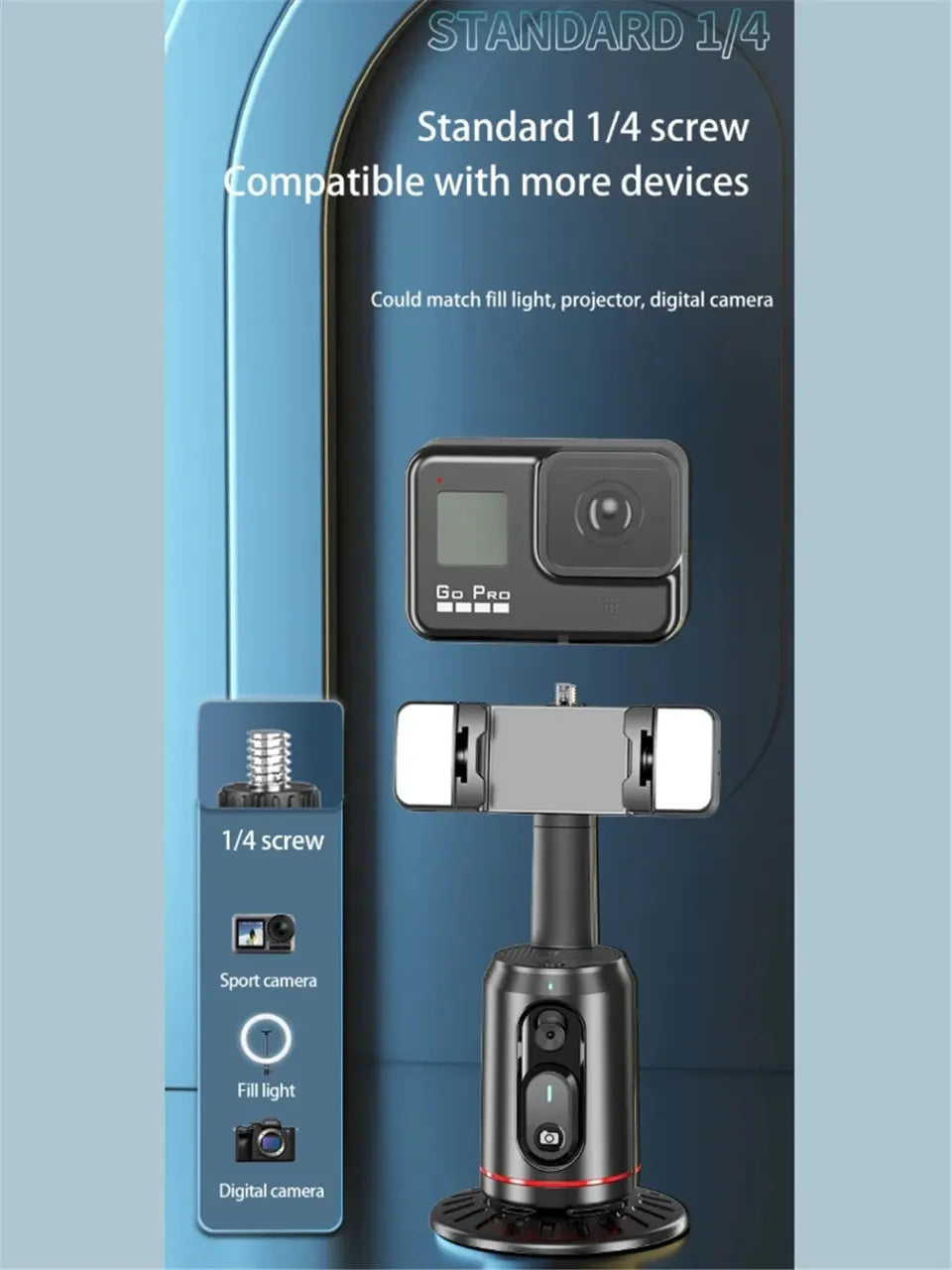 360 Rotation Follow-up Gimbal Stabilizer Monopod Desktop Tracking Gimbal with Remote for Phone Tiktok Live Photography
