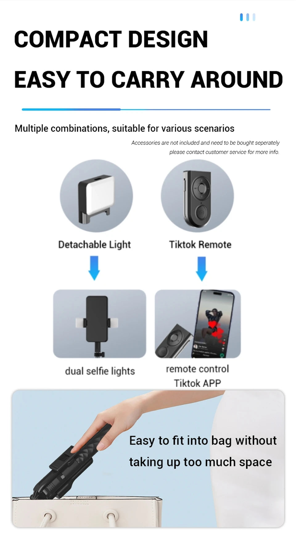 1.7-meter Wireless Selfie Stick Tripod Stand Foldable Monopod With Led Light For Smartphones Balance Steady Shooting Live