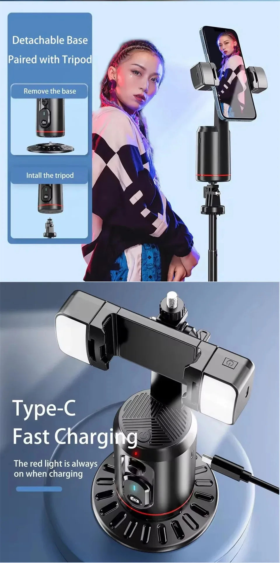 360 Rotation Follow-up Gimbal Stabilizer Monopod Desktop Tracking Gimbal with Remote for Phone Tiktok Live Photography