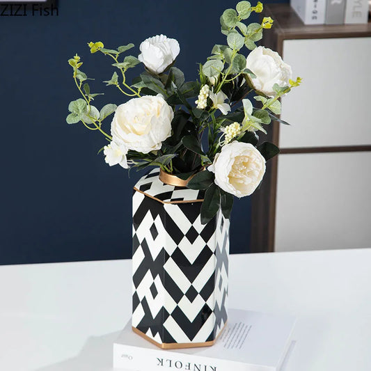 Black and White Striped Storage Jar