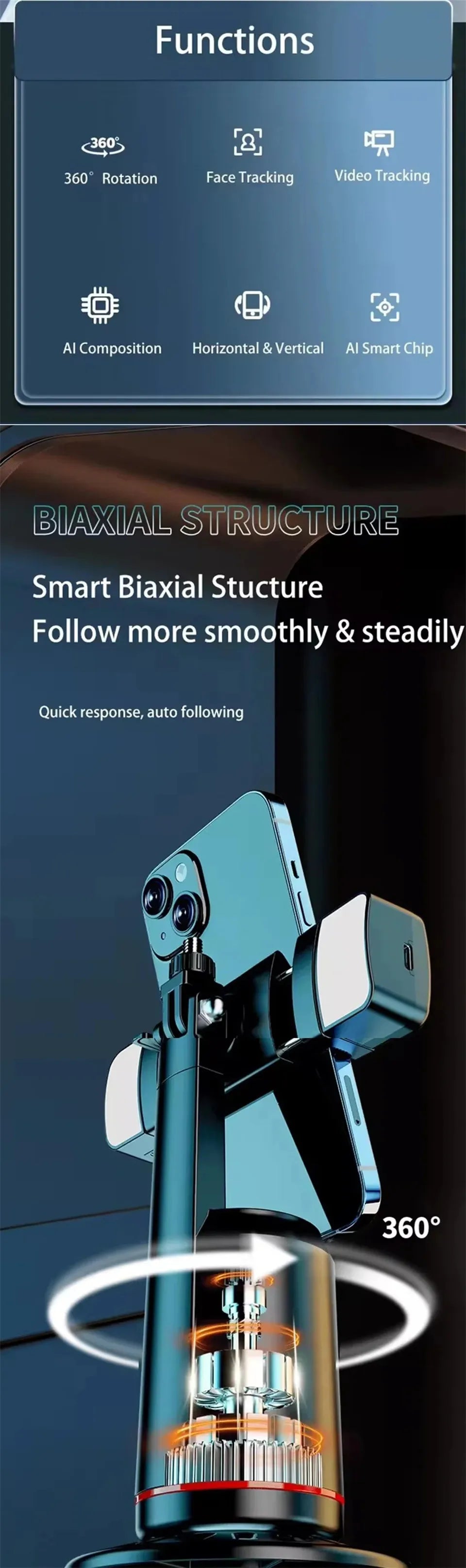 360 Rotation Follow-up Gimbal Stabilizer Monopod Desktop Tracking Gimbal with Remote for Phone Tiktok Live Photography