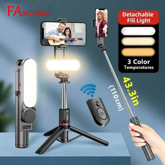 L15 Wireless Selfie Stick Tripod Stand Foldable Monopod With Led Light For Smartphones