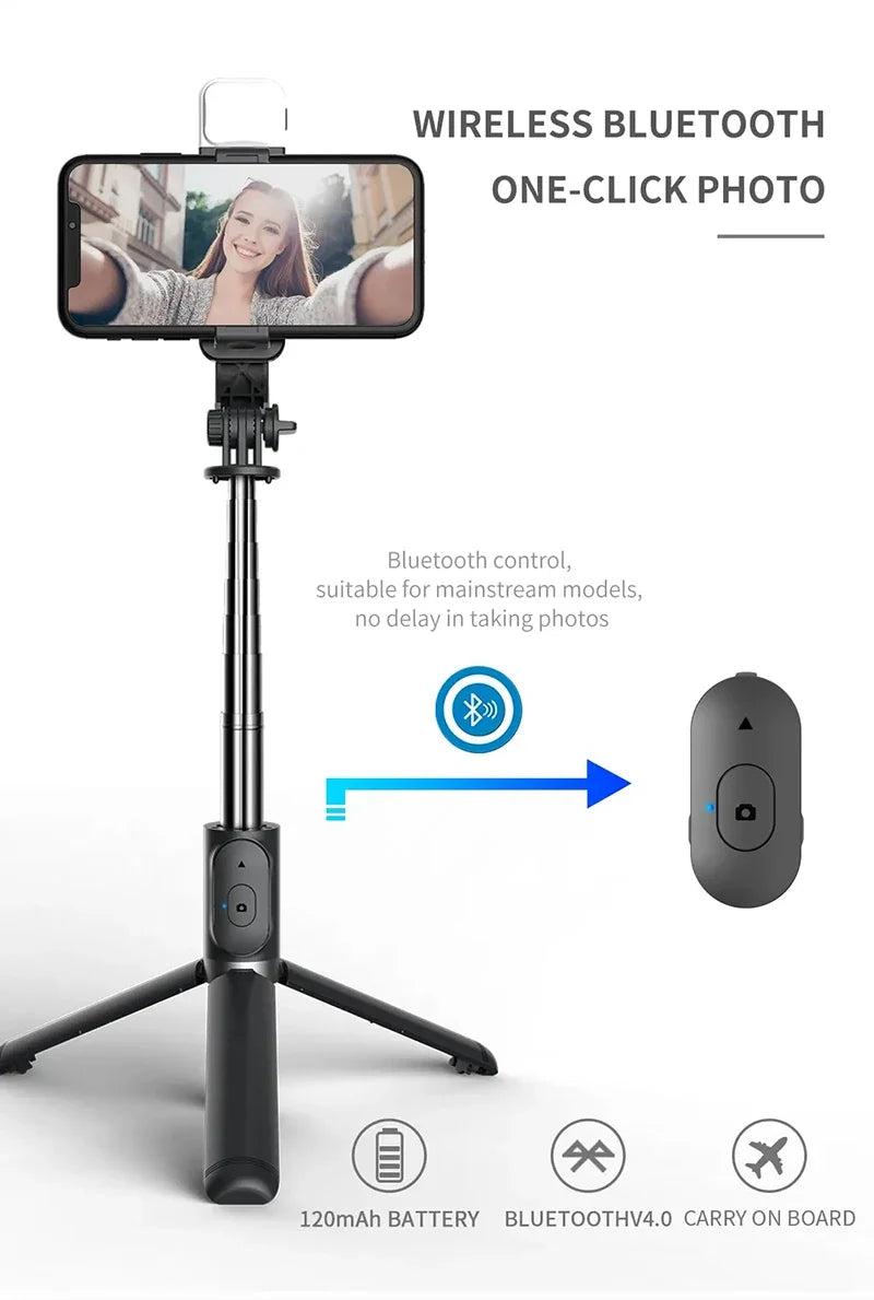 Selfie Stick for Android IOS Cellphone 1045mm with Wireless Bluetooth LED Fill Light Extended Tripod with Remote Shutter