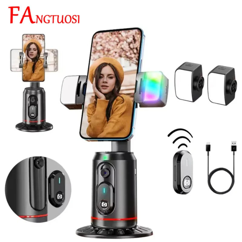 360 Rotation Follow-up Gimbal Stabilizer Monopod Desktop Tracking Gimbal with Remote for Phone Tiktok Live Photography