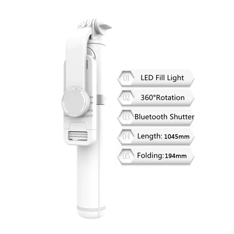 Selfie Stick for Android IOS Cellphone 1045mm with Wireless Bluetooth LED Fill Light Extended Tripod with Remote Shutter