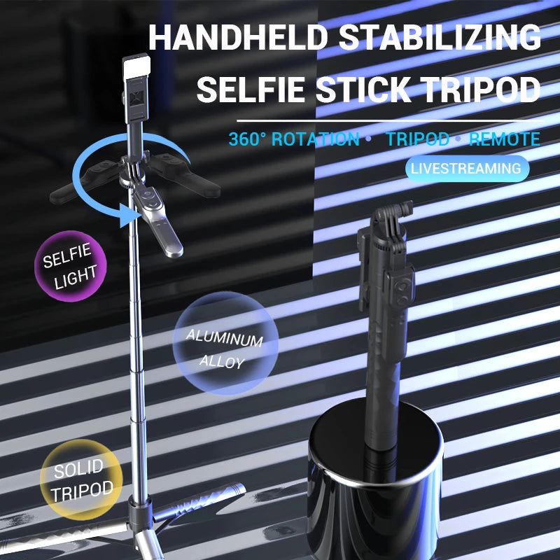 1.7-meter Wireless Selfie Stick Tripod Stand Foldable Monopod With Led Light For Smartphones Balance Steady Shooting Live
