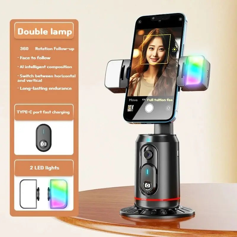 360 Rotation Follow-up Gimbal Stabilizer Monopod Desktop Tracking Gimbal with Remote for Phone Tiktok Live Photography