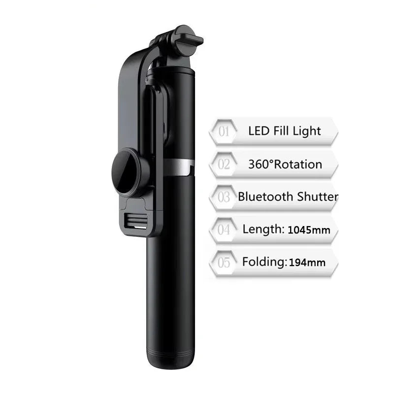 Selfie Stick for Android IOS Cellphone 1045mm with Wireless Bluetooth LED Fill Light Extended Tripod with Remote Shutter