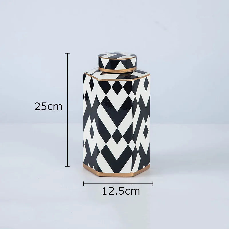 Black and White Striped Storage Jar