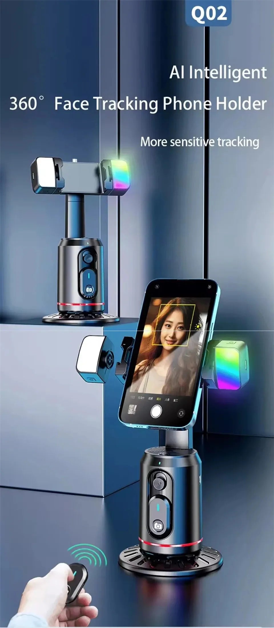 360 Rotation Follow-up Gimbal Stabilizer Monopod Desktop Tracking Gimbal with Remote for Phone Tiktok Live Photography