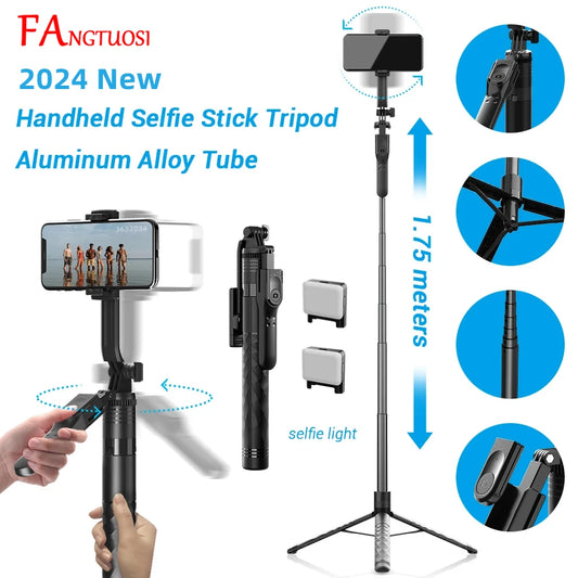 1.7-meter Wireless Selfie Stick Tripod Stand Foldable Monopod With Led Light For Smartphones Balance Steady Shooting Live