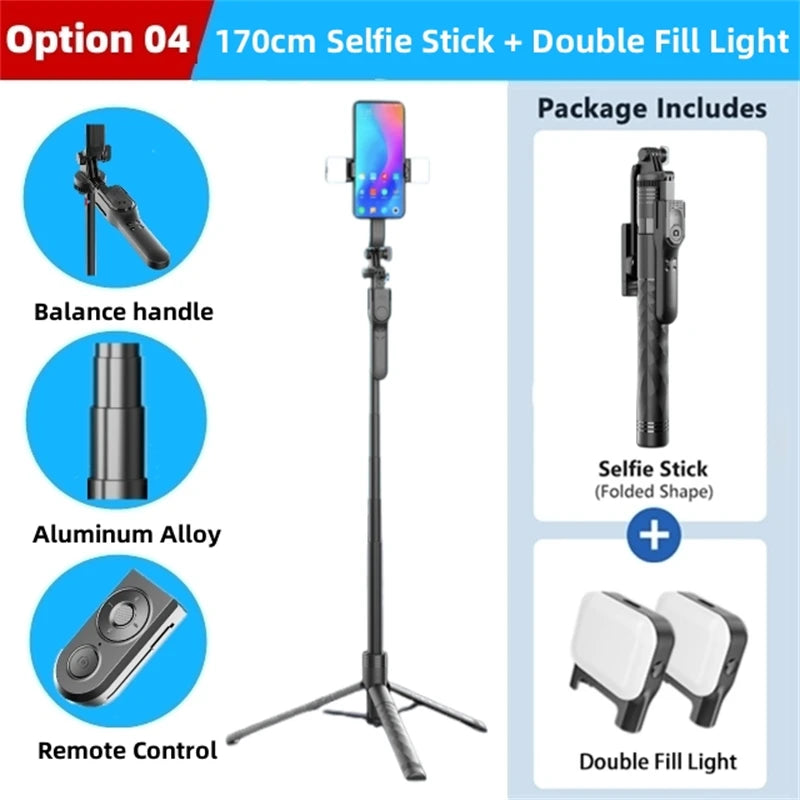 1.7-meter Wireless Selfie Stick Tripod Stand Foldable Monopod With Led Light For Smartphones Balance Steady Shooting Live