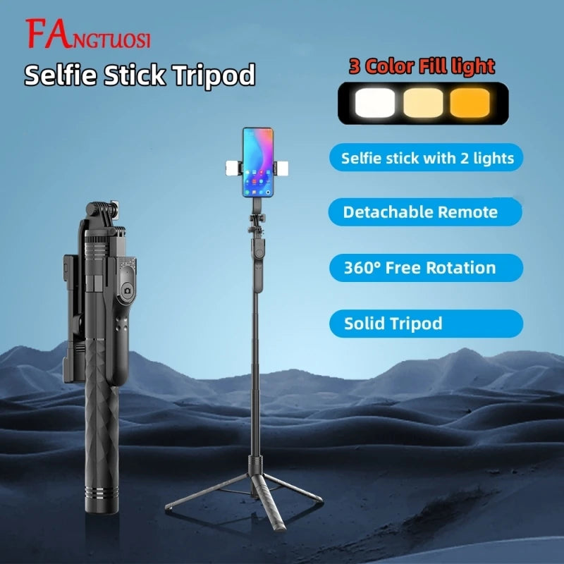 1.7-meter Wireless Selfie Stick Tripod Stand Foldable Monopod With Led Light For Smartphones Balance Steady Shooting Live
