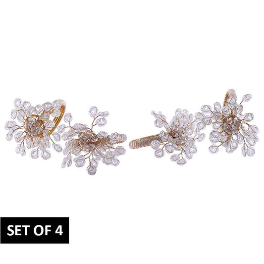 CRYSTAL FLOWER NAPKIN RING SET/4