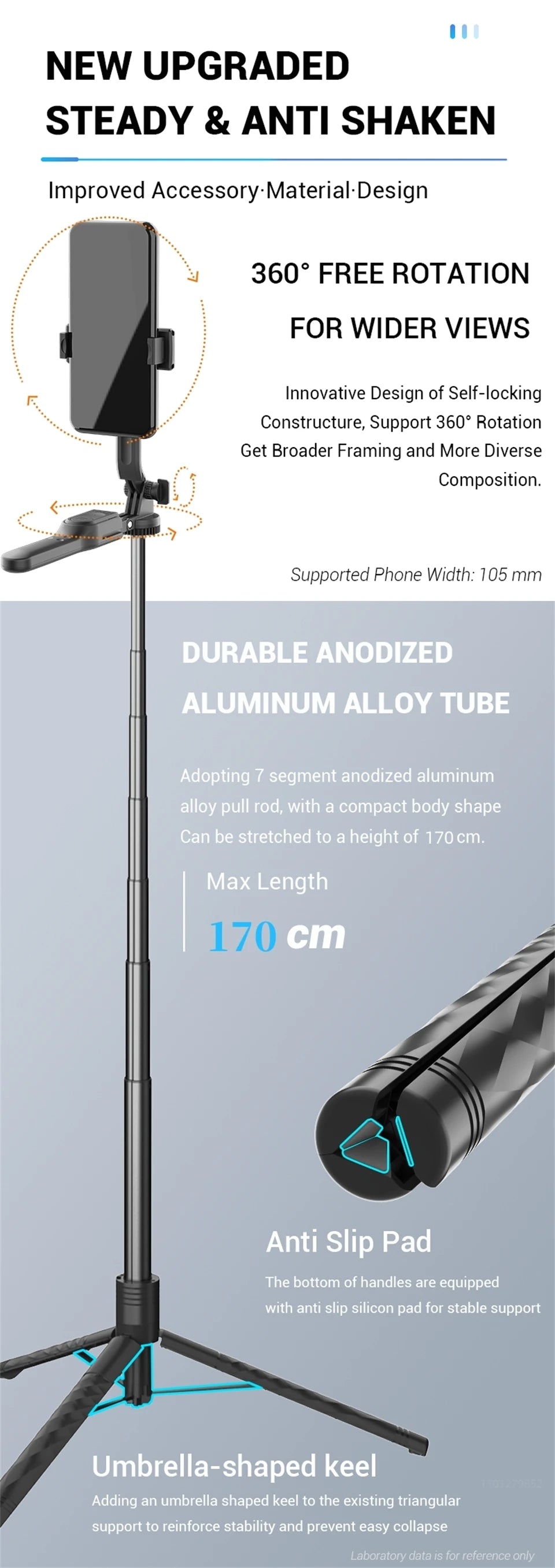 1.7-meter Wireless Selfie Stick Tripod Stand Foldable Monopod With Led Light For Smartphones Balance Steady Shooting Live
