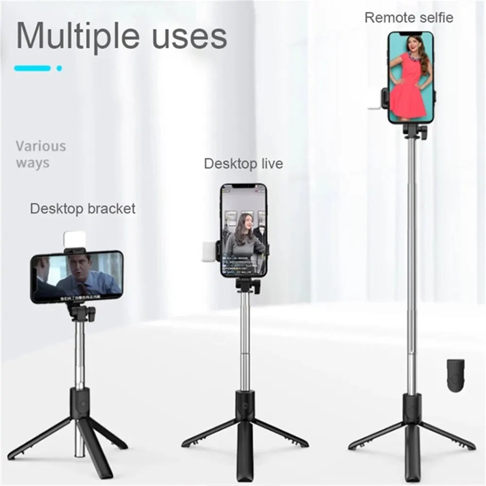 Portable Wireless Selfie Stick Tripod Stand with Light