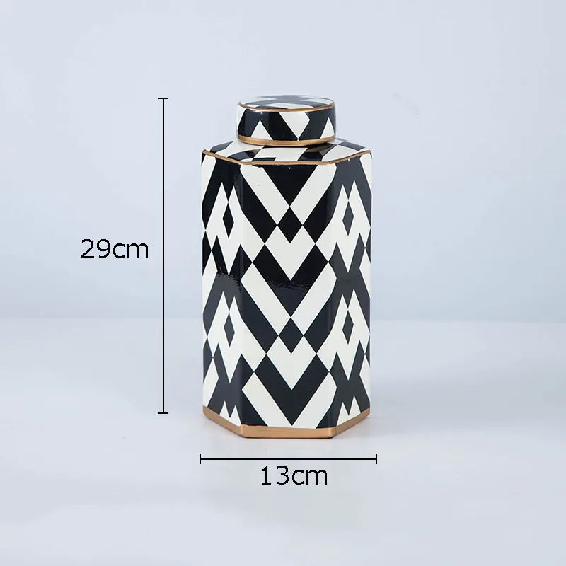 Black and White Striped Storage Jar