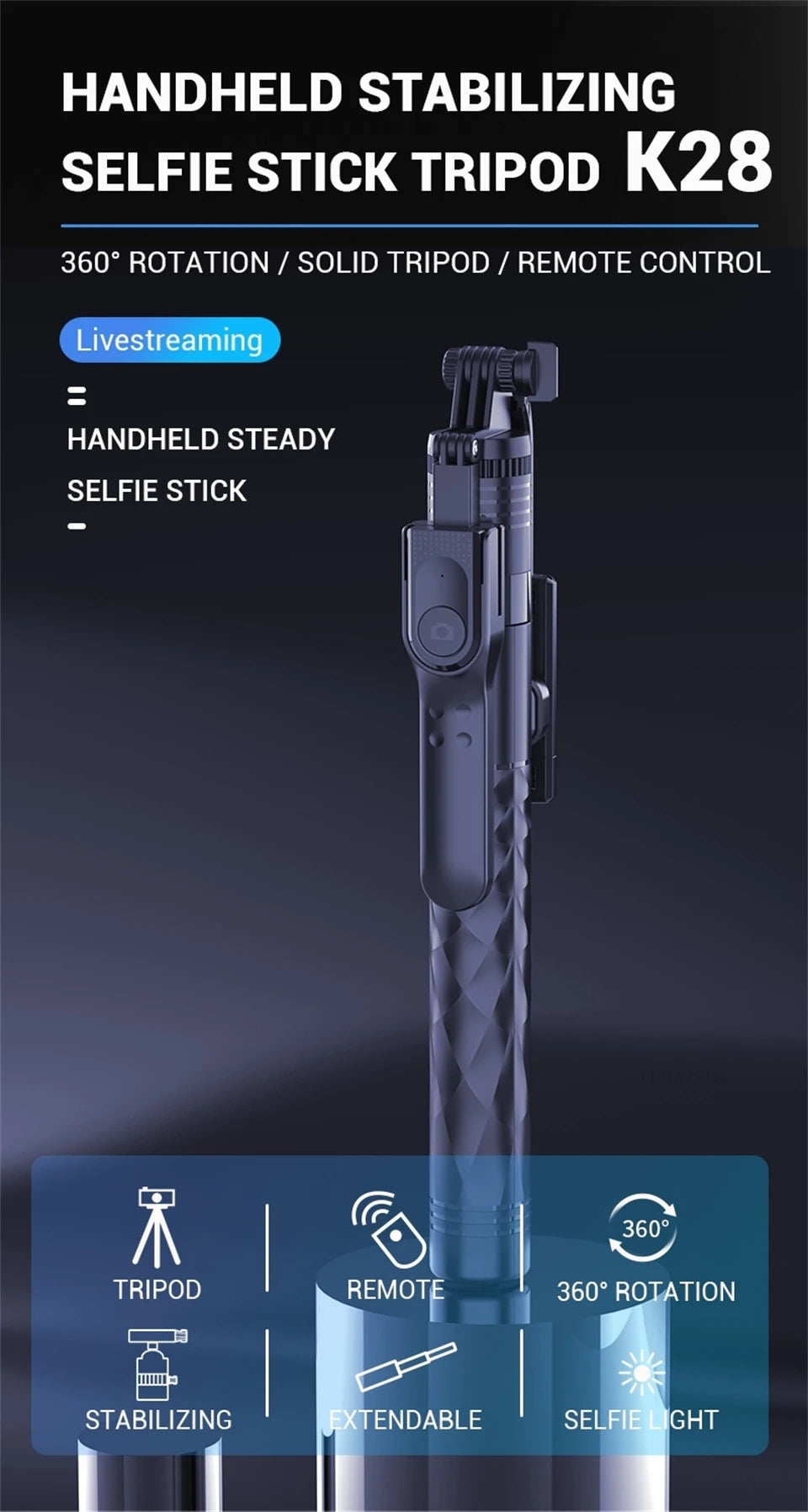 1.7-meter Wireless Selfie Stick Tripod Stand Foldable Monopod With Led Light For Smartphones Balance Steady Shooting Live