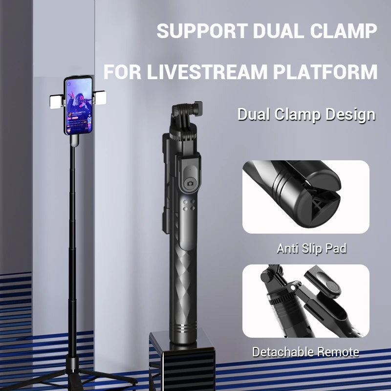 1.7-meter Wireless Selfie Stick Tripod Stand Foldable Monopod With Led Light For Smartphones Balance Steady Shooting Live